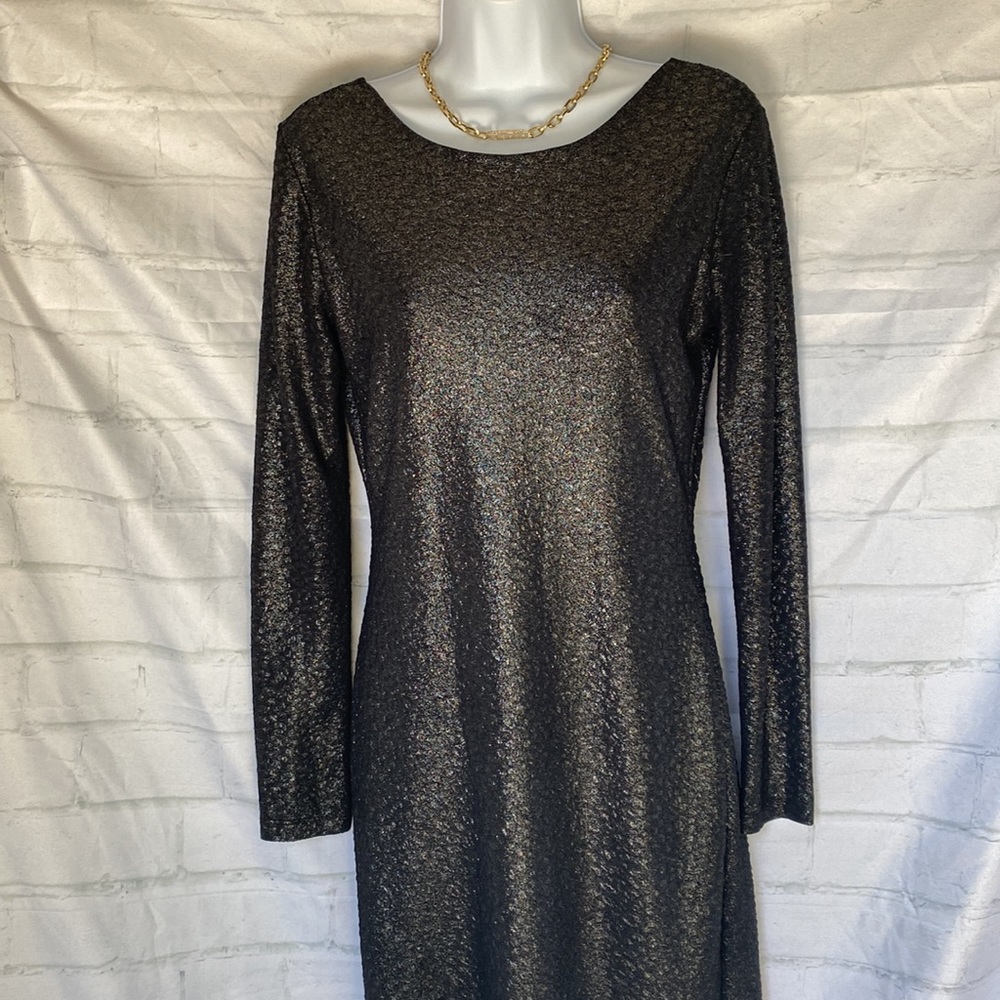 Jennifer Lopez Metallic fitted long sleeve open back dress size small